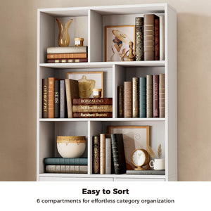 6-Tier Bookcase with Drawers & Cabinet
