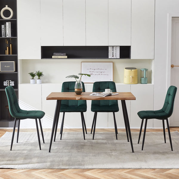5-Piece Rectangular Dining Table Set with Velvet Chairs & Metal Legs