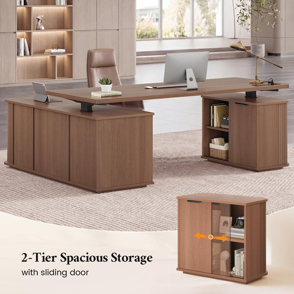 L-Shaped Electric Standing Desk with Storage & Power Outlet
