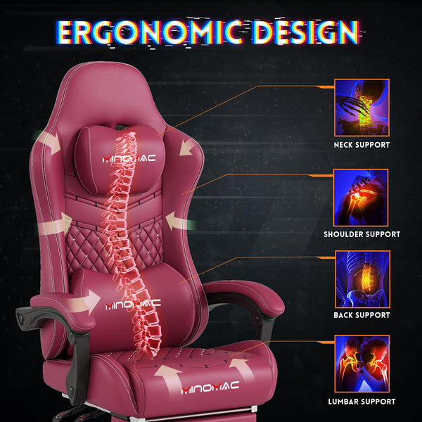 Ergonomic Gaming Chair with Retractable Footrest
