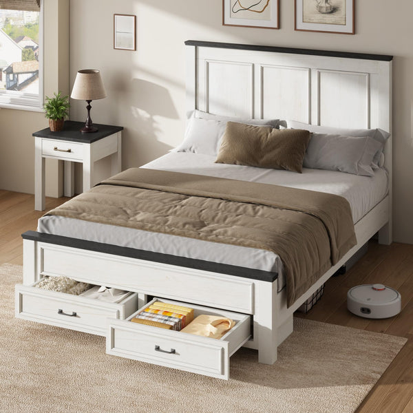 Farmhouse Bedroom Set with Platform Bed & Charging Nightstands