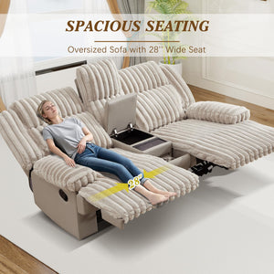 Oversized Manual Double Recliner Loveseat with Wireless Charger & Cup Holders