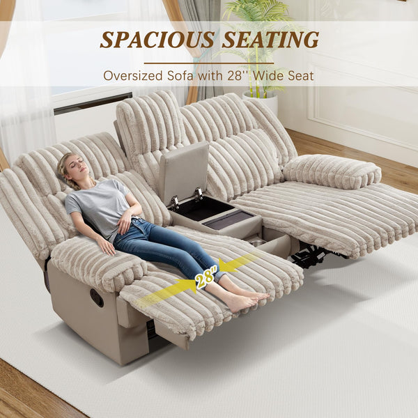 Oversized Manual Double Recliner Loveseat with Wireless Charger & Cup Holders