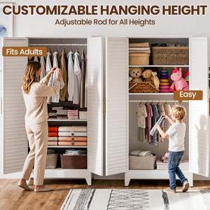 71" Metal Wardrobe Closet with Louvered Doors & Adjustable Shelves