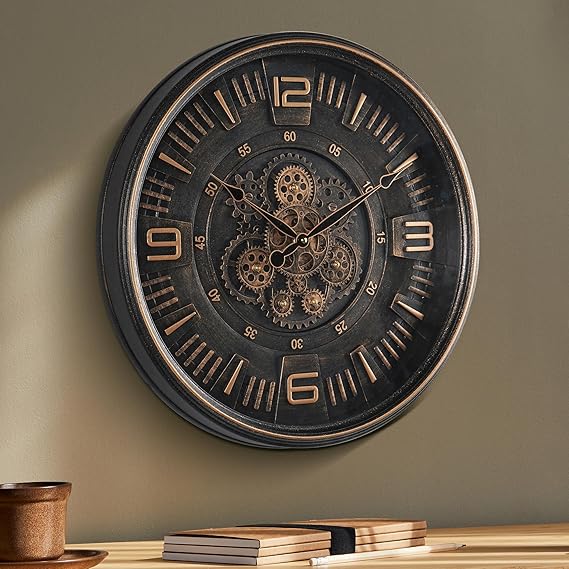Large Moving Gear Wall Clock – 20 Inch Analog Decorative Timepiece