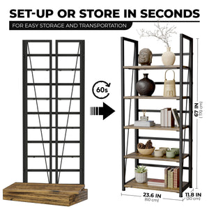 5-Tier Foldable Bookshelf