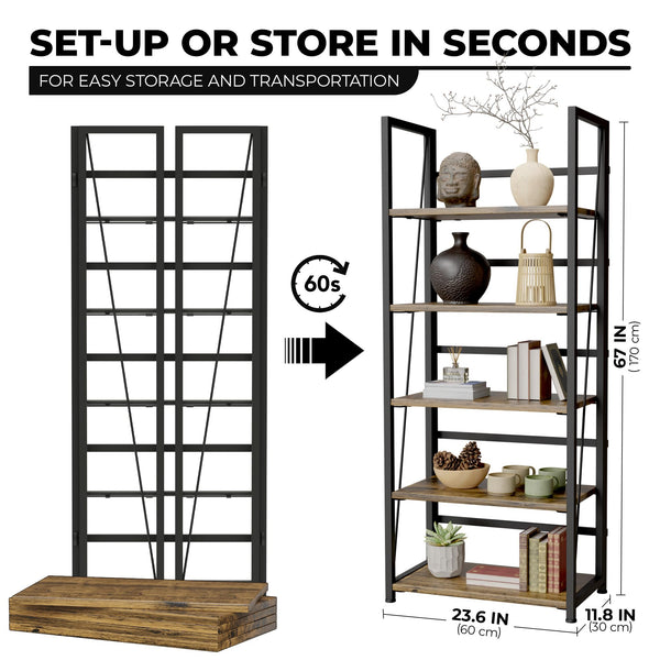 5-Tier Foldable Bookshelf
