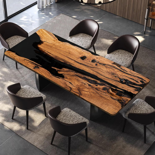 Custom Epoxy Resin Dining Table – Solid Olive Wood