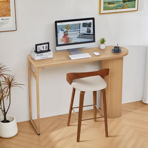 55" Fluted Wood Bar Table with Metal Frame