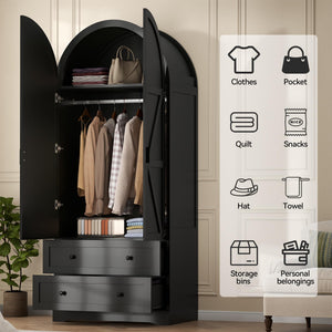 Armoire Wardrobe Closet with 2 Drawers & Hanging Rod