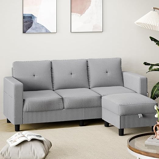 3-Seat L-Shaped Sectional Sofa with Storage Ottoman & Reversible Chaise