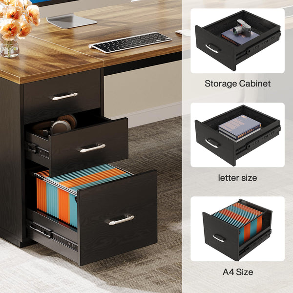 L-Shaped Executive Desk with File Drawers & Cabinet