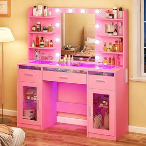 LED Makeup Vanity Desk with Mirror, Lights & Storage