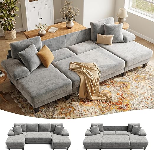 U-Shaped Convertible Sleeper Sofa with Pull-Out Bed