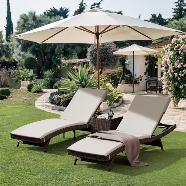 Outdoor Patio Chaise Lounge Set with Adjustable Backrest & Cushions