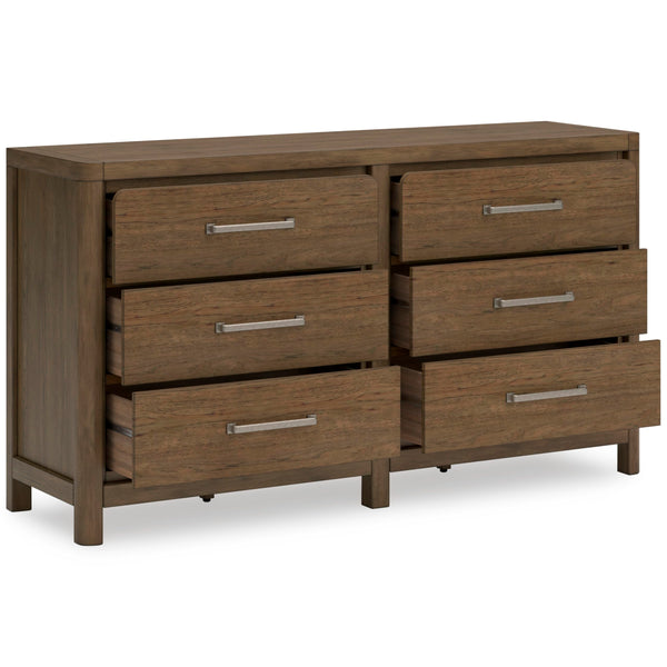 6-Drawer Bedroom Dresser – Hardwood & Hickory Veneer, Light Brown