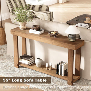 Solid Wood Farmhouse Console Table with Bottom Shelf