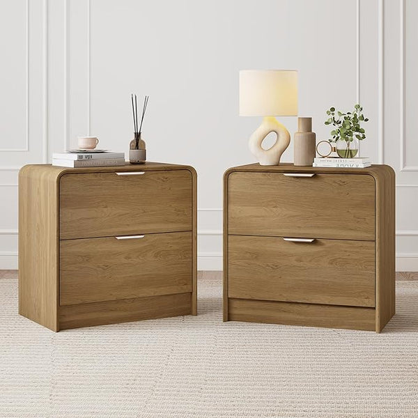 Modern 2-Drawer Nightstand with Curved Edges