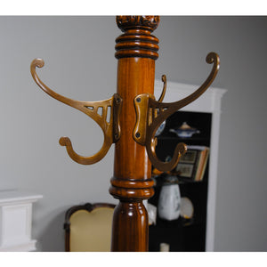 Mahogany Coat Tree Free Standing with Brass Hooks