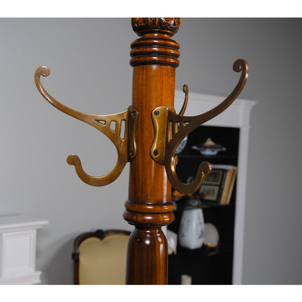 Mahogany Coat Tree Free Standing with Brass Hooks