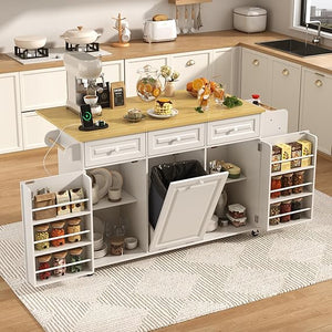 Rolling Kitchen Island with Power Outlet & Drop Leaf