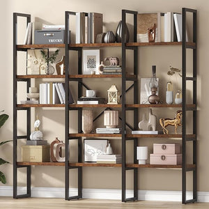 Triple Wide 5-Tier Industrial Bookshelf