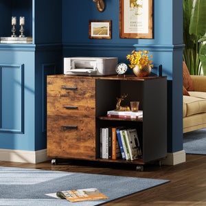 3-Drawer Mobile File Cabinet with Open Shelves