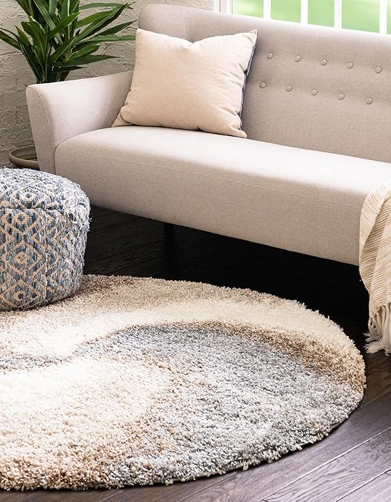 6 Ft Round Shag Area Rug – Abstract Swirl Pattern