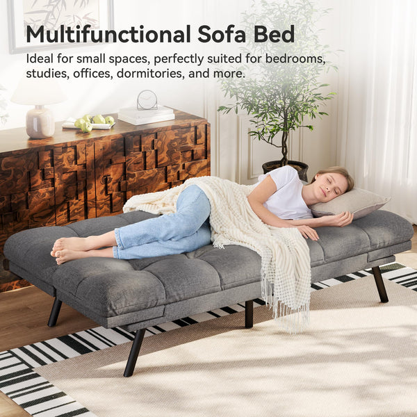 Convertible Futon Sofa Bed – Light Grey Linen