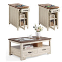 3-Piece Farmhouse Living Room Table Set with Charging Station