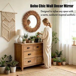24-Inch Bohemian Sunburst Round Wall Mirror
