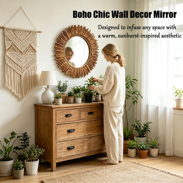 24-Inch Bohemian Sunburst Round Wall Mirror