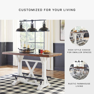 Counter Height Farmhouse Dining Table – Two-Tone Brown & White