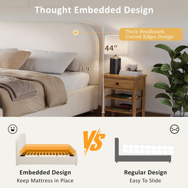 Upholstered Platform Bed Frame with Headboard