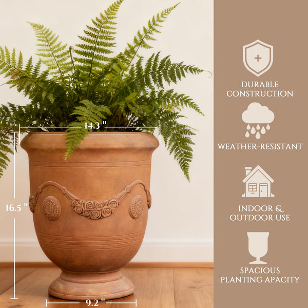 16.5 Inch Magnesium Oxide Urn Planter with Drainage Hole