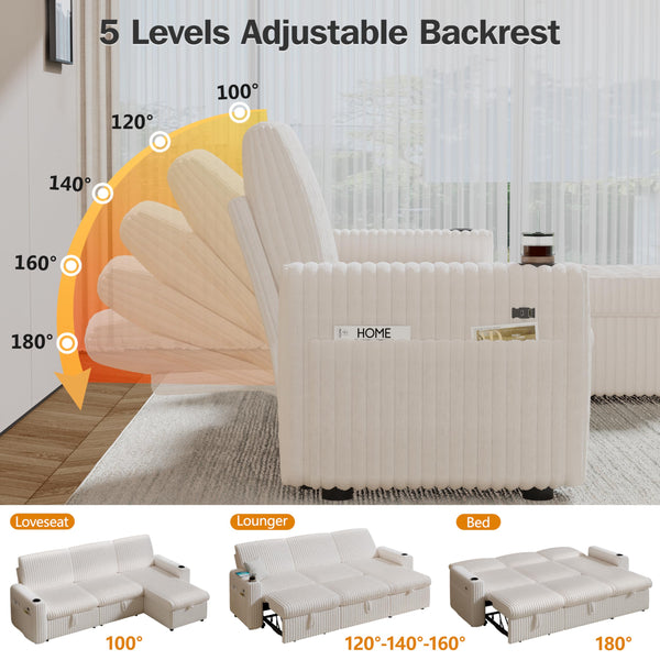 L-Shaped Sectional Sleeper Sofa Bed with Pull-Out Bed