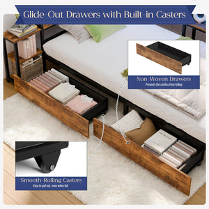 Twin Corner Bed Frame with Storage & LED Lights