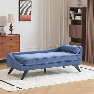 Mid-Century Chaise Lounge Sofa with Rolled Accent Pillow