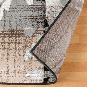 Floral Patchwork Indoor Area Rug – Beige, Low Pile, Machine Made