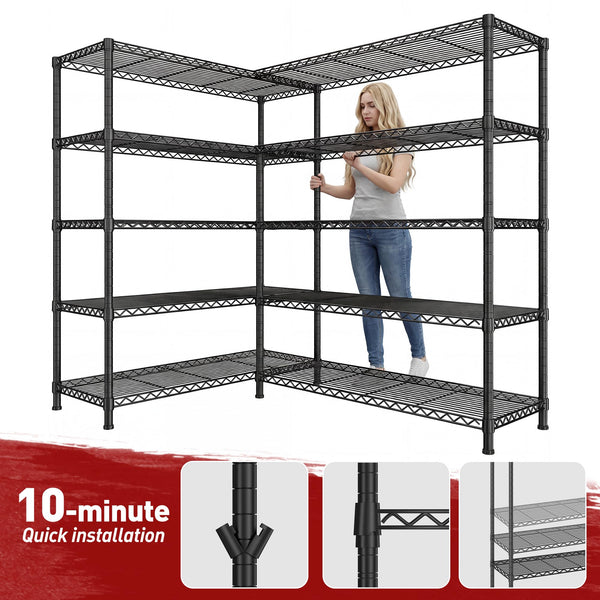 5-Tier Heavy Duty Wire Shelving Unit with Adjustable Shelves