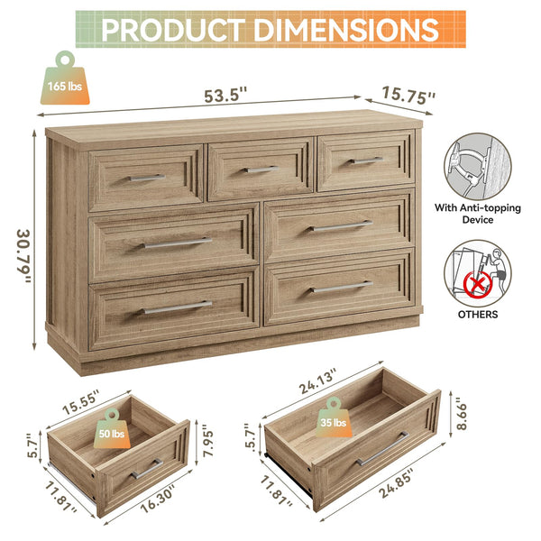 7-Drawer Dresser & Nightstand Set with Charging Station