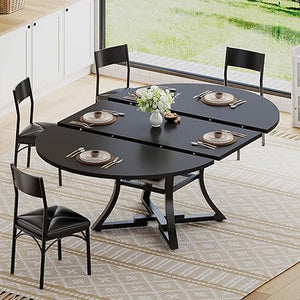Round Extendable Dining Table Set for 4–8 with Cushion Chairs
