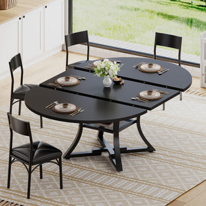 Expandable Round Dining Table Set for 4-8 – 5-Piece with Cushion Chairs