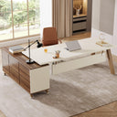 L-Shaped Executive Desk with Cabinet & Storage Shelves