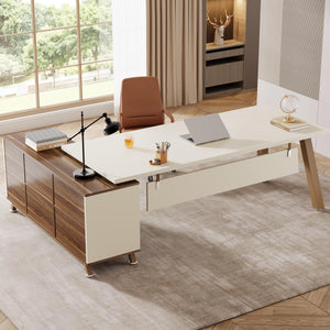 L-Shaped Executive Desk with Cabinet & Storage Shelves