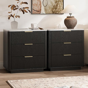 3-Drawer Nightstand Set of 2 with Charging Station