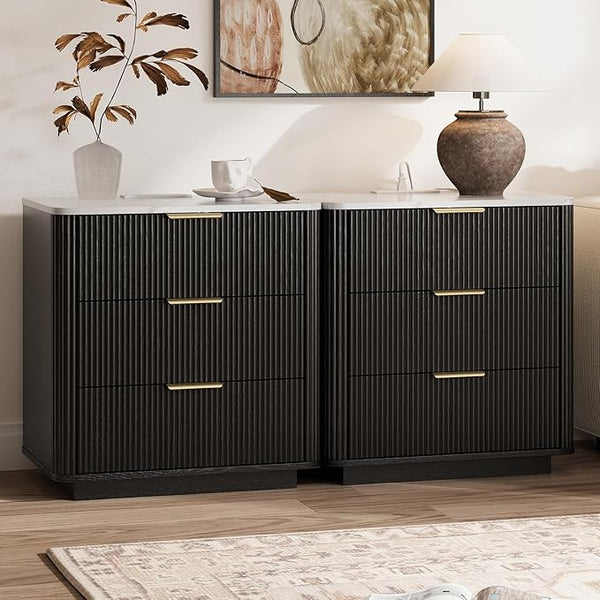 3-Drawer Nightstand Set of 2 with Charging Station
