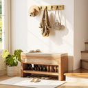 Farmhouse Shoe Bench with Storage Drawer & Linen Cushion
