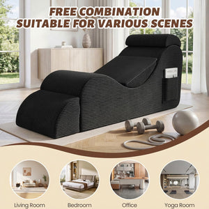 Ergonomic Yoga Chaise Lounge Chair with Headrest, Lumbar Pillow & Ottoman