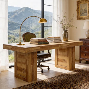 63-Inch Farmhouse Executive Desk with Rustic Wood Grain Finish